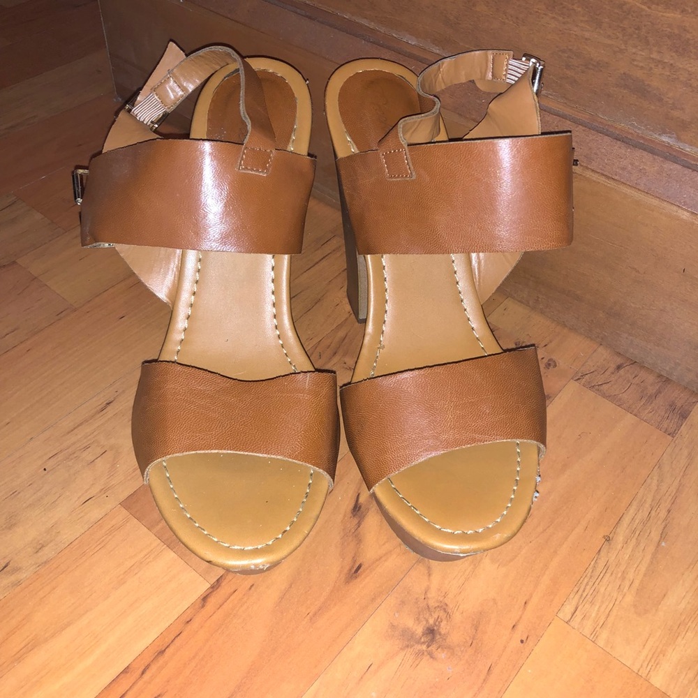 Brown Block Leather Heels